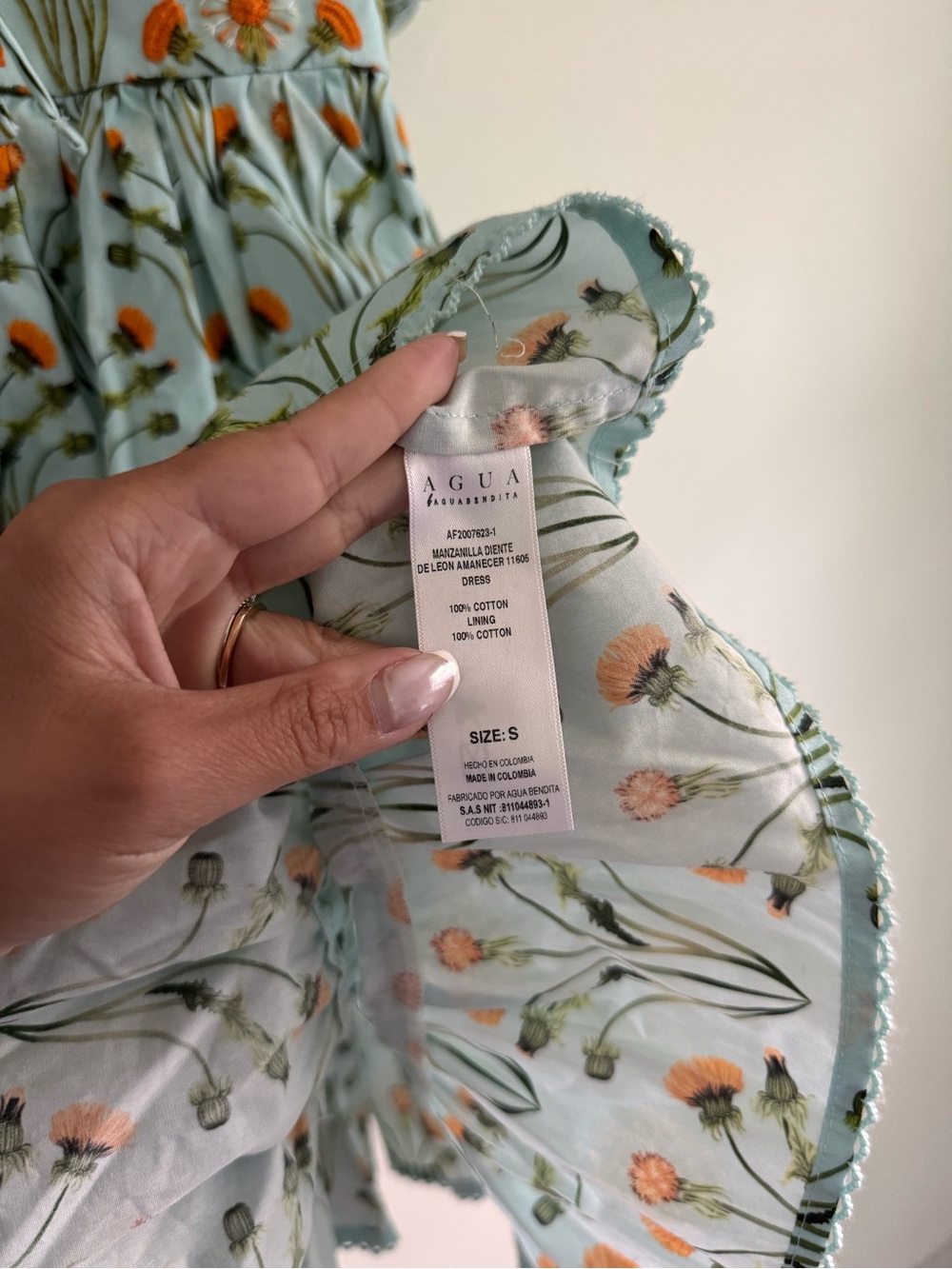 AGUA BY AGUA BENDITA Manzanilla floral print cotton poplin mini dress sz S - Picture 7 of 10